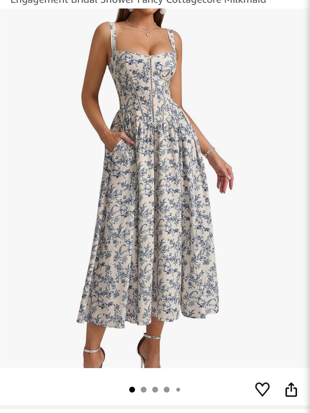 KUTUMAI Blue Floral Corset Midi Dress Wedding Guest Small